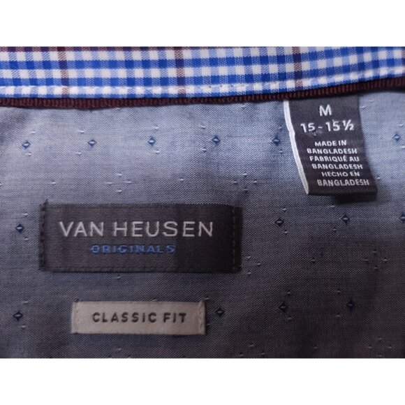 VAN HEUSEN Mens Medium 15-15.5 Dark Blue Diamonds Dots Classic Fit Button Shirt - Picture 10 of 10
